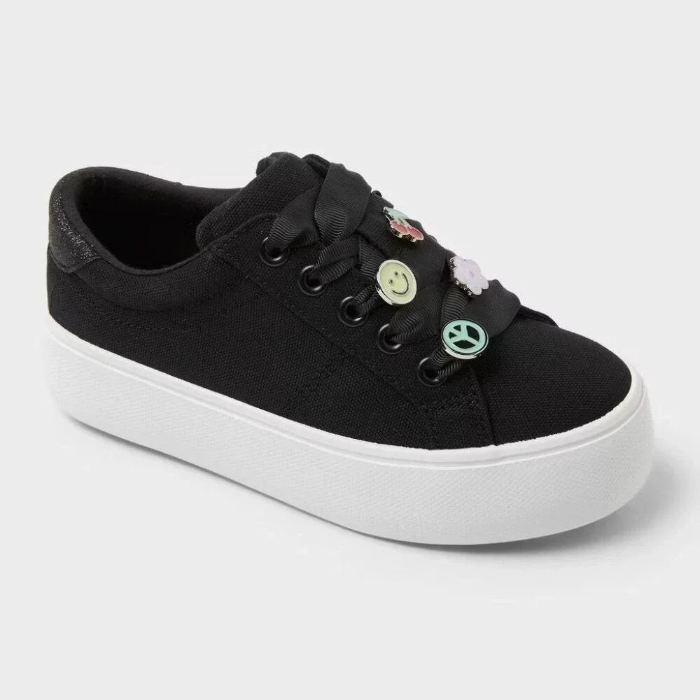 Little Girl Wren Platform Charm Sneakers by Cat & Jack Black Size 1 New With Tag